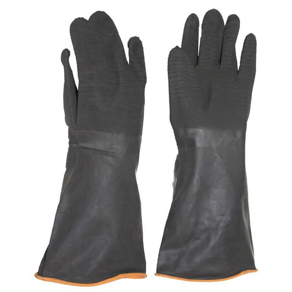HAWK 14" (35.6 cm) Orange Rubber Gloves | Size Extra Large (XL) | Black Crinkle Finish & Rolled Cuff | Ideal for Home & Professional Use