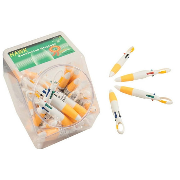 HAWK 5.5" (14 cm) Multi-Color Pens with Carabiner Ends | 4-Ink Convenience | Attractive Display Jar of 60 Pieces | Ideal for Retail
