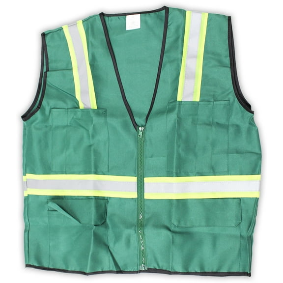HAWK Forest Green Safety Vest XXL | Neon Yellow & Silver Reflective Stripes | Multi-Pocket Design | 100% Polyester | Great For Construction, High Visibility, Costume