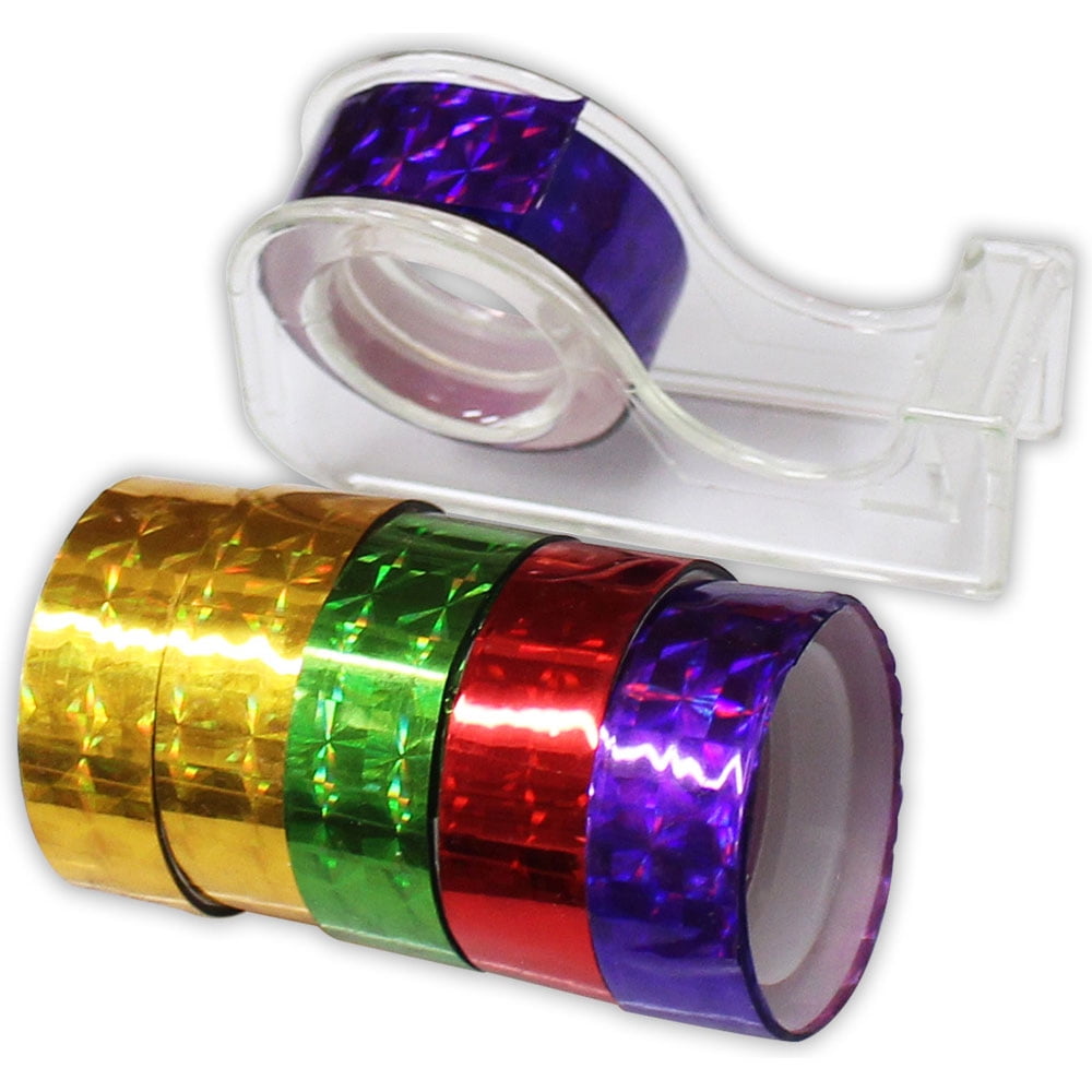 HAWK Holographic Gift Wrapping Tape, Set of 5 Vibrant Colors with  Dispenser, 70 x 43 MM