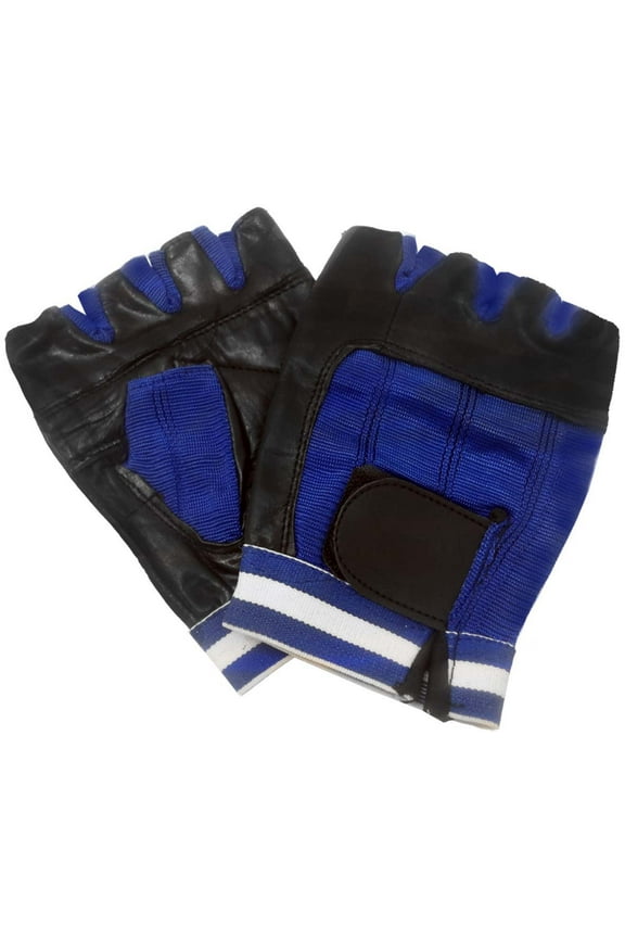 HAWK Men's Fingerless Black Leather & Blue Spandex Gloves | Size Extra Large (XL) | Enhanced Grip & Breathability | Padded Comfort