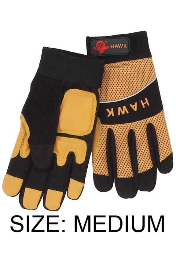 HAWK Men's Medium Gloves | Yellow Leather Padded Palm | Orange Mesh Back | Breathable & Durable | GL-90538-86 | Perfect for Warehouse, Driving & Sports