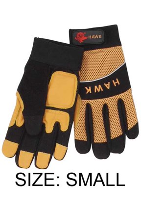 HAWK Men's Yellow Leather Padded Palm & Reinforced Fingertip Gloves | Size Small (S) | Orange Mesh Breathable Back | Ideal for Warehouse, Driving & Sports