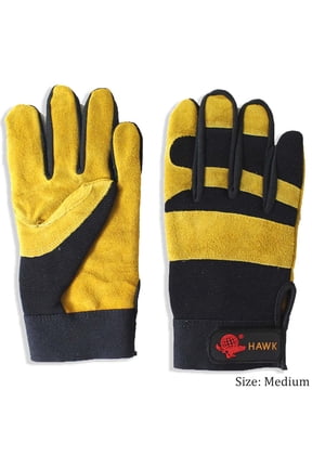 HAWK Men's Yellow Leather Palm & Black Spandex Back | Size Medium (M) | Premium Driver's Gloves | Puncture Resistant | Reinforced Tips | Adjustable Wrist | Ideal for Driving & Motorcycling