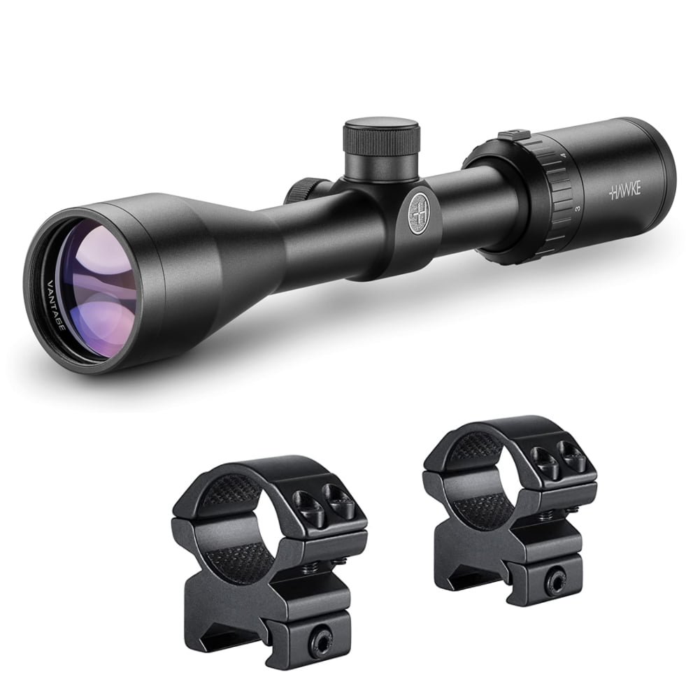 HAWKE Vantage 3-9x40 30/30 Reticle Riflescope with Match Mount 1in Medium Weaver Scope Rings (14120+22113)