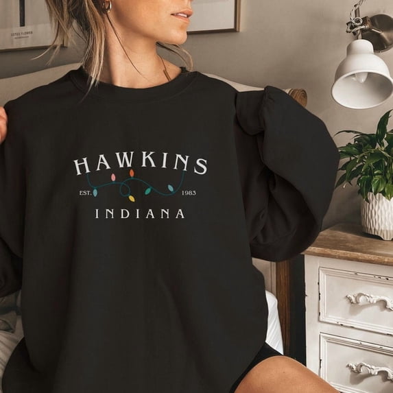 HAWKINS INDIANA Crewneck, Stranger Sweatshirt, Unisex Heavy Blend Crewneck Sweatshirt