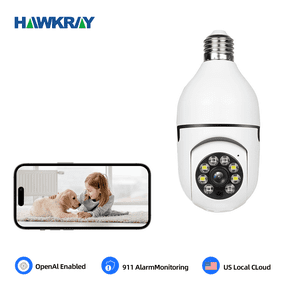 HAWKRAY 2K Wireless Security Bulb Camera, 355 Pan/Tilt Smart Surveillance with Full-Color Night Vision, 5G/2.4GWiFi Two-Way Audio, Motion Detection Alarm, Cloud Storage, Easy Installation