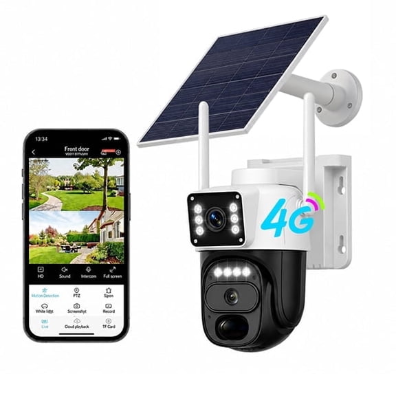 HAWKRAY 4G LTE Cellular Security Camera Outdoor,Solar Powered No WiFi Needed,Dual Lens,355 PTZ,Color Night Vision,PIR Motion Detection,Two-Way Talk,No TF Card