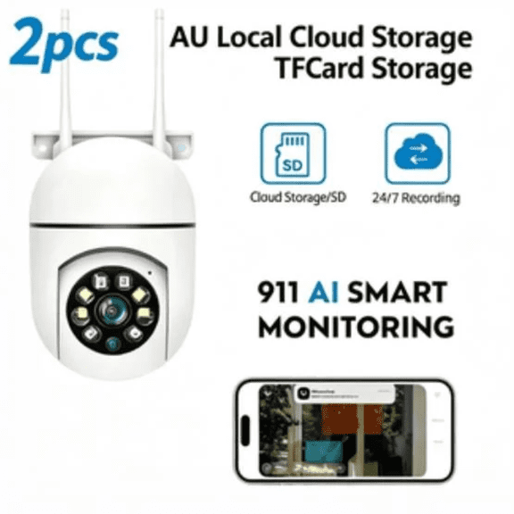 HAWKRAY Tech 2Pcs Smart PTZ Camera: Motion Detection, 911 Alert, Dual-Band WIFI, Full-Color Night Vision, Two-Way Audio, Local & US Cloud Storage
