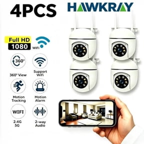 HAWKRAY Tech 4Pcs Smart PTZ Camera: Motion Detection, 911 Alert, Dual-Band WIFI, Full-Color Night Vision, Two-Way Audio, Local & US Cloud Storage