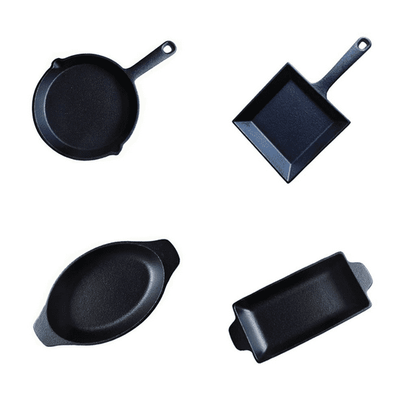 HAWOK Cast Iron Mini Server Rectangle: 12 oz,Square:12oz,Oval 12oz, Round 15oz Set of 4