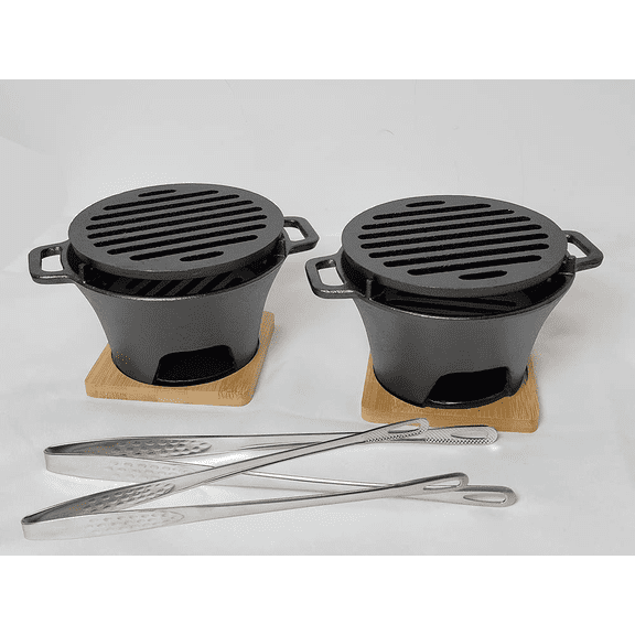 HAWOK Cast Iron Smores Grill, Mini Hibachi Grill, Mini Portable Hibachi Stove, Set of 2