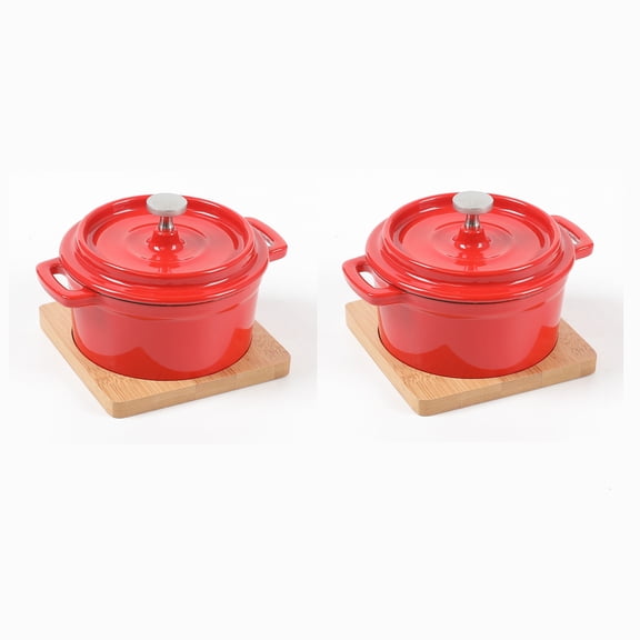 HAWOK Enameled Cast Iron Mini Cocotte Sauce pan with Lid 270ml/9.13oz/1.08cups Mini Dutch Oven Red Set of 2