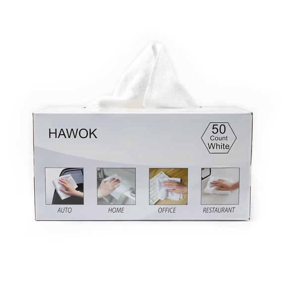 HAWOK Microfiber Cleaning Cloths, 11.8 x 11.8 inches, 50 Pack, Glass Car Window Dish Cloths, Reusable and Machine Washable, Lint-Free, White