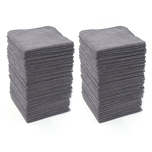 HAWOK Microfiber Cleaning Cloths with Poly Scour Scrub Side, 13 x 13 inches, 50 Pack, Glass Car Window Dish Cloths, Reusable and Machine Washable, Lint-Free, Dark Gray