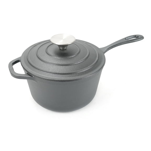 HAWOK Pre-seasoned Cast Iron 2 Quart Dia. 7 inch/Dia.18CM Sauce pan with Lid and Long Handle Black