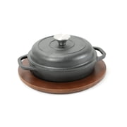 HAWOK Pre-seasoned Cast Iron Braiser with Lid and Underliner, Dia.6.3", 0.57QT, Cast Iron Casserole Pan, 3-Piece, Black