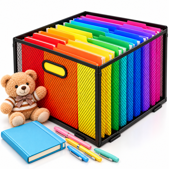 HAWQP Hanging File Organizer, Mesh Hanging File Folder Organizer, File Crate File Cabinet Inserts Storage Box, Letter Size-12.2" x 11.61"-Middle