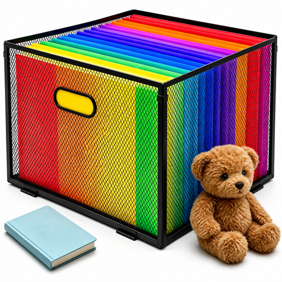 HAWQP 15.6" x 12.2"Hanging File Organizer, Mesh File Folder Organizer File Crate File Cabinet ,Hanging File Folder Organizer & Storage Box, Letter Size-Large
