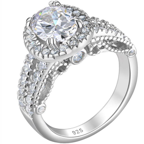 HAWRIN 2.7 Ct Oval Cut Engagement Rings for Women Halo Sterling Silver Bridal Rings AAAAA Cz Size 8