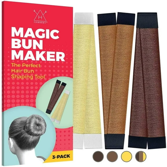 HAWWWY 3 Pack Mixed Hair Bun Maker, Premium Snap-and-Roll Bun Tool