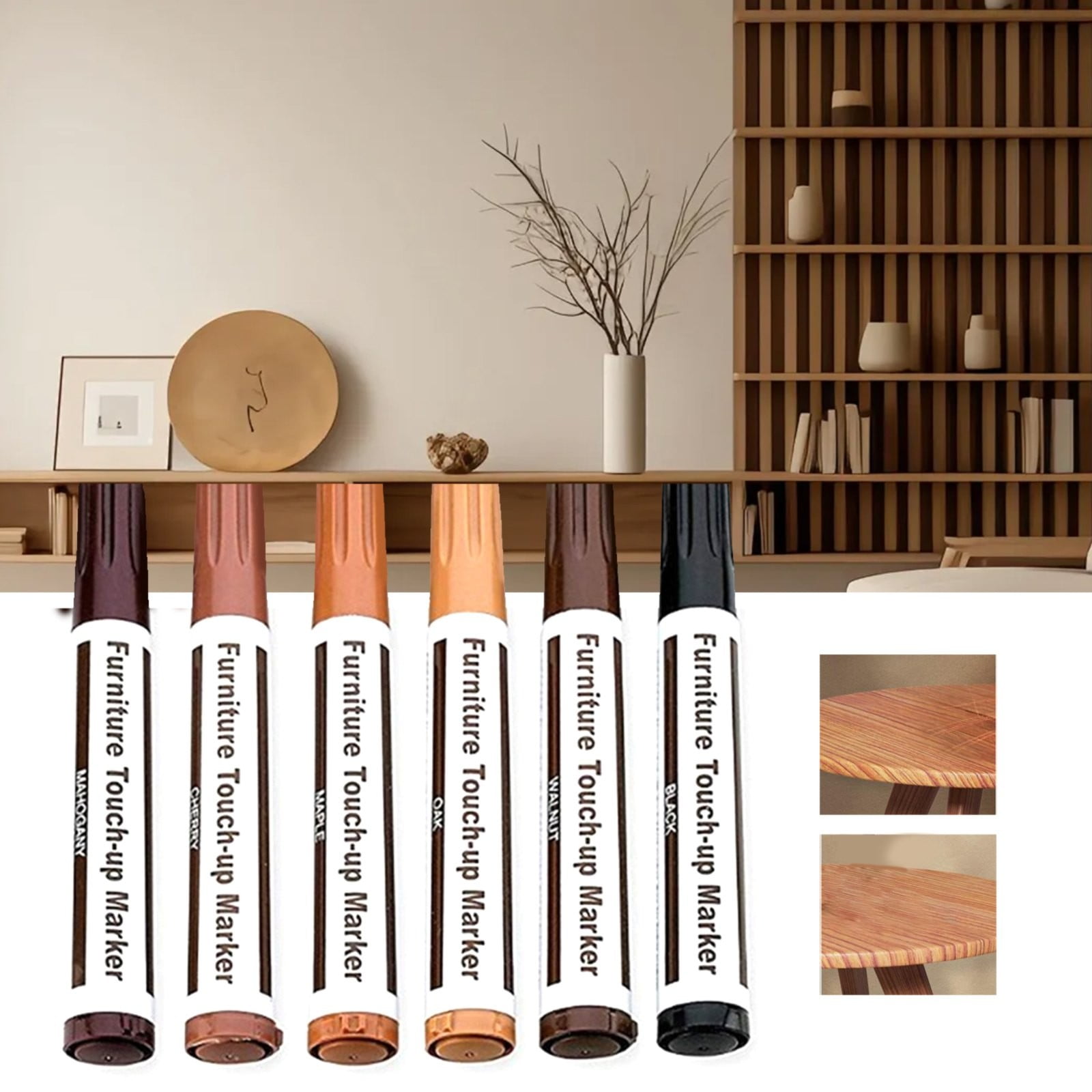 HAXIHA Furniture Kit Wood Markers Set Of 6 Markers And Wax Sticks With