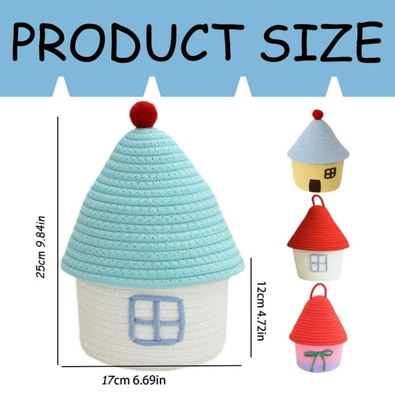 HAXMNOU Basket with Lid House Shape Woven Storage Basket Cute Storage Bin Box for Toys Towels Baby Essentials with Decorative Handle and Foldable Lid DesignC