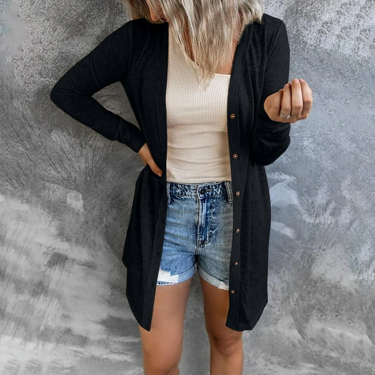HAXMNOU Cardigan For Women 2023 Womens Solid Color Long Sleeve
