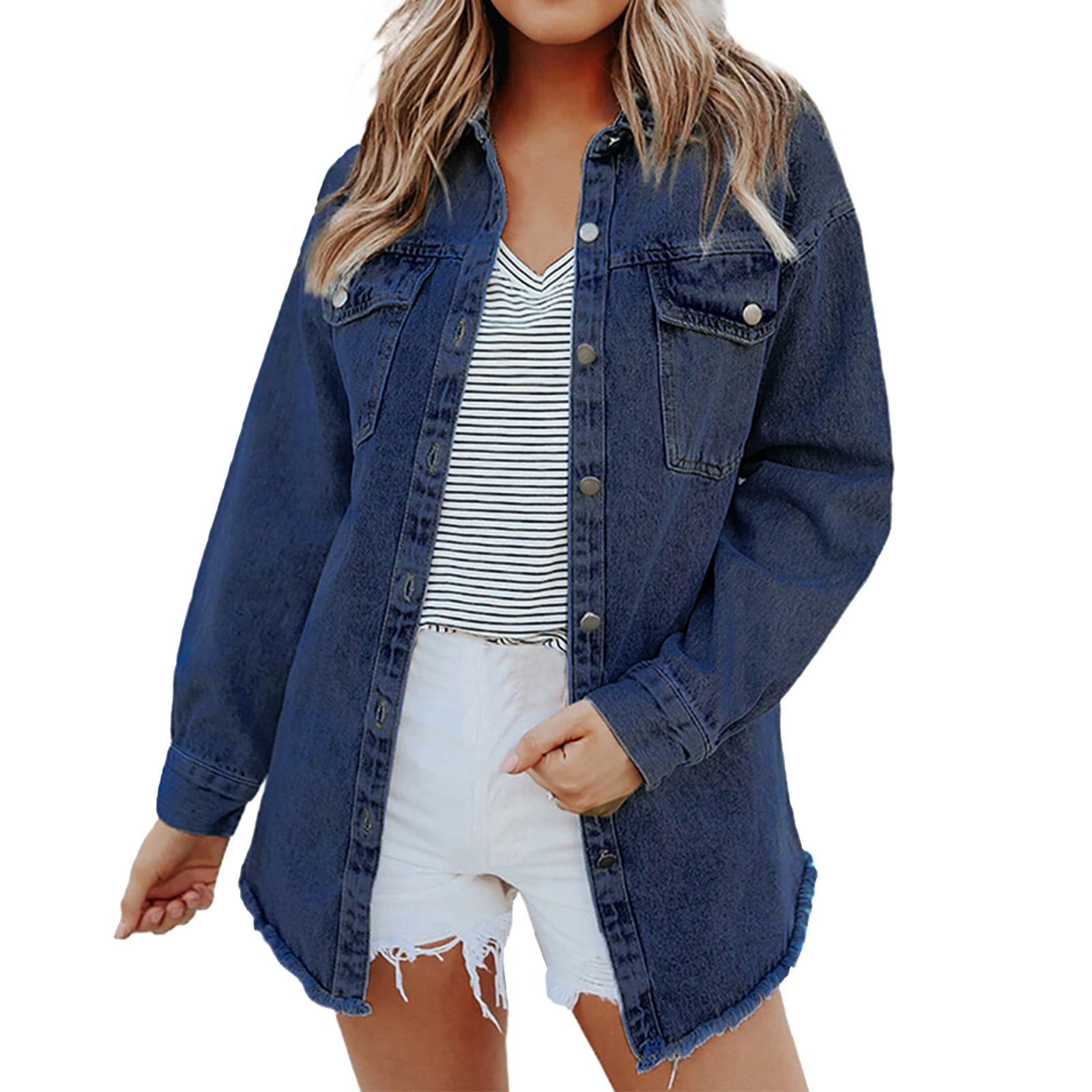 HAXMNOU Denim Jacket For Women Women's Solid Color Washed Denim Jacket