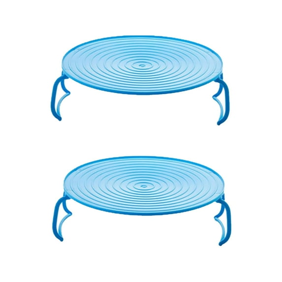 HAXMNOU Dish Racks for Kitchen Counter 2pcs Microwave Folding Tray Microwave Stacker Cooker 2 Tier Microwave Plate Stacker Microwave Heating Layered Tray with Foldable Handles (Sky Blue)