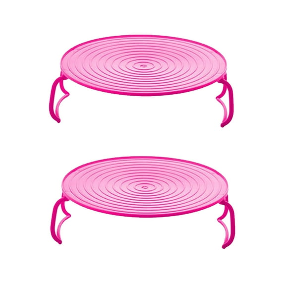HAXMNOU Dish Racks for Kitchen Counter 2pcs Microwave Folding Tray Microwave Stacker Cooker 2 Tier Microwave Plate Stacker Microwave Heating Layered Tray with Foldable Handles (Hot Pink)