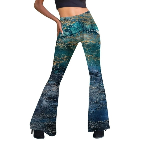 HAXMNOU Flared Yoga Pants For Women Tie-Dyed High Waist Flare Wide Leg Chic Trousers Bell Bottom Yoga Pants Yoga Pants Women Flare Green M