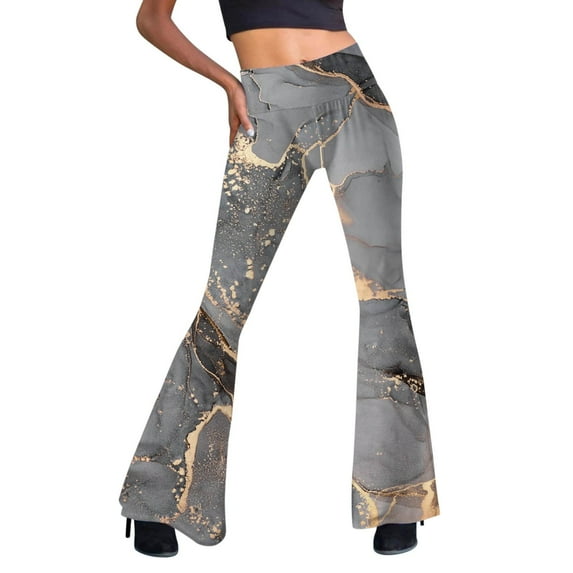 HAXMNOU Flared Yoga Pants For Women Tie-Dyed High Waist Flare Wide Leg Chic Trousers Bell Bottom Yoga Pants Yoga Pants Women Flare Khaki S