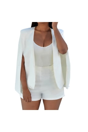 Jackets for Women Trendy Womens Cape Blazer Split Sleeve Open Front Casual Jacket Coat Workwear Outwear Women's Coats White XL