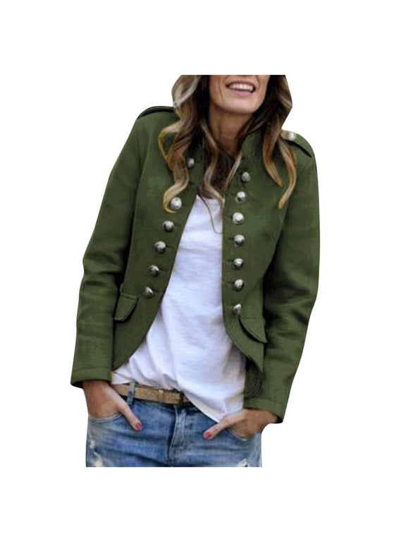 Jackets for Women Trendy Womens Double Button Front Military Style Blazer Ladies formal Jacket Women's Coats Army Green M