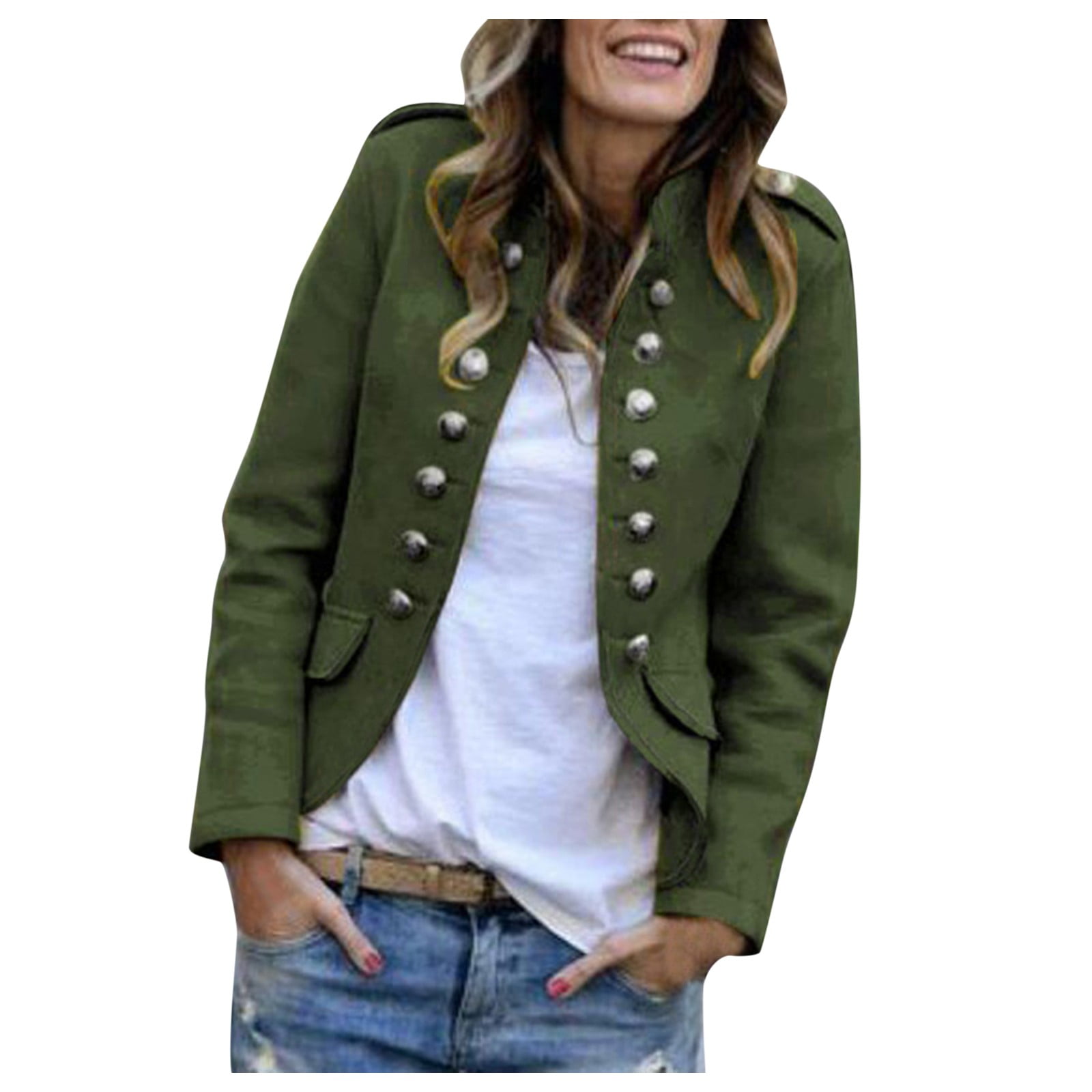 HAXMNOU Jackets for Women Trendy Womens Double Button Front Military Style Blazer Ladies formal Jacket Women s Coats Army Green XXL Walmart