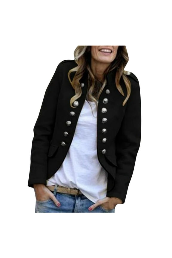 Jackets for Women Trendy Womens Double Button Front Military Style Blazer Ladies formal Jacket Women's Coats Black XL