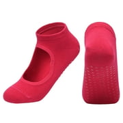 HAXMNOU Ladies' Solid Color Backless Grip Socks Yoga Ankle Sports Socks Ladies' Anti Slip Slippers Socks Red