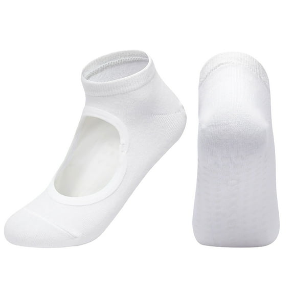 HAXMNOU Ladies' Solid Color Backless Grip Socks Yoga Ankle Sports Socks Ladies' Anti Slip Slippers Socks White