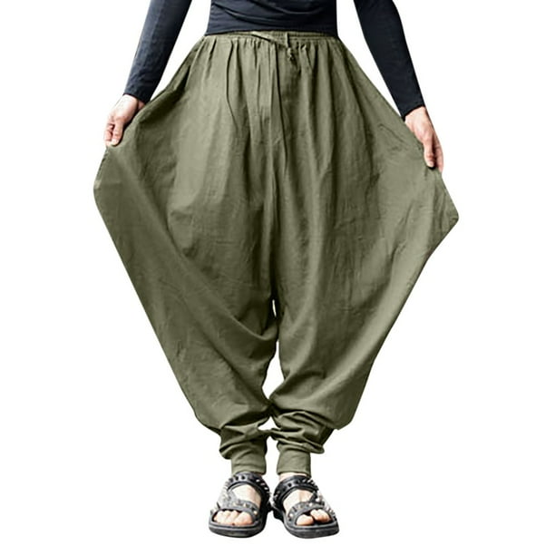 HAXMNOU Men Retro Cotton Linen Casual Harem Japanese Pants