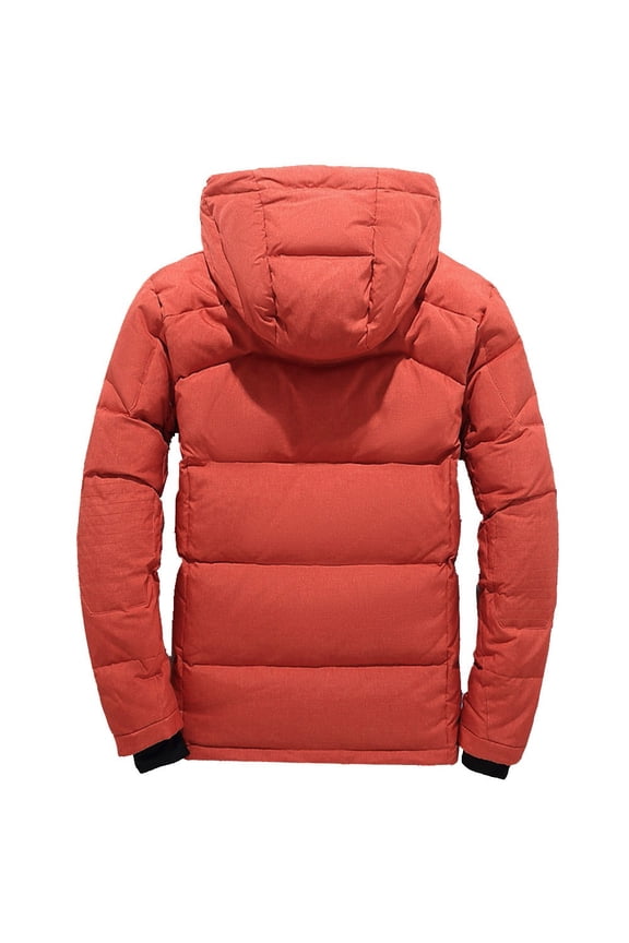 Men Winter Warm Down Jacket Ski Snow Thick Hooded Puffer Coat Parka Quilted Orange XXL
