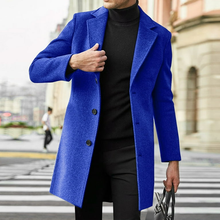HAXMNOU Men Wool Coat Winter Trench Coats Long Sleeve Button HAXMNOU Men Wool Coat Winter Trench Coats Long Sleeve Button
