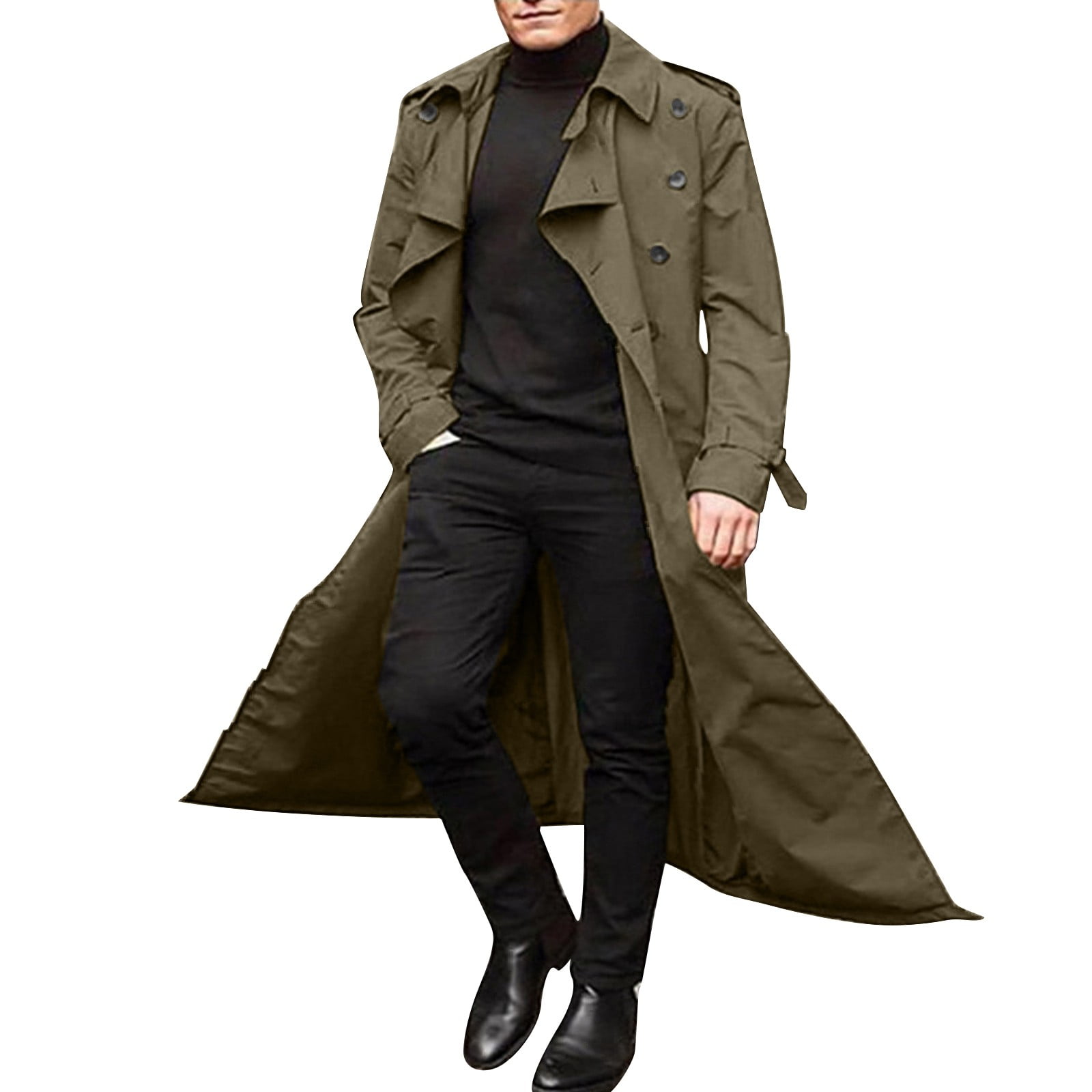 Men's Trench Coats Double Breasted Belted Trench Coat