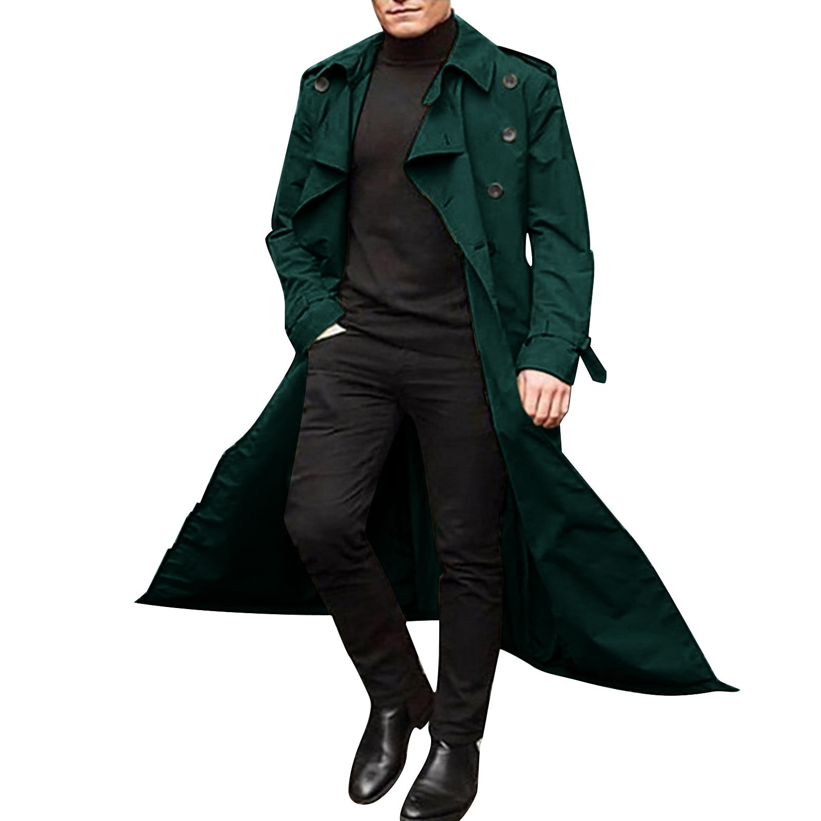HAXMNOU Men's Classic Lapel Long Trench Coat Jacket Windbreaker