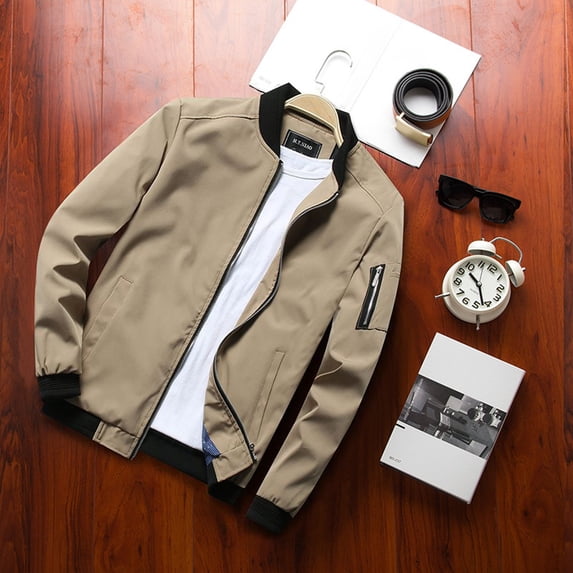 HAXMNOU Men's Jacket Causal Spring Fall Thin Bomber Coat Full-Zip Up Lightweight Outwear Khaki XXL