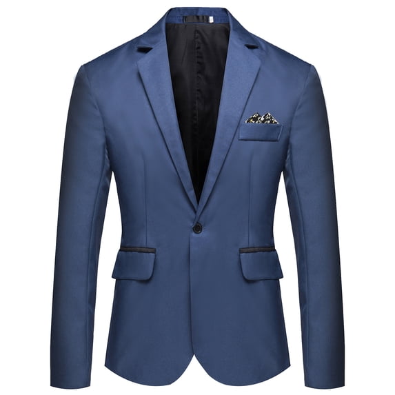 HAXMNOU Men's Tuxedo Jacket Notched Lapel One Button Suit Blazer for Dinner Prom Wedding Blue 3XL