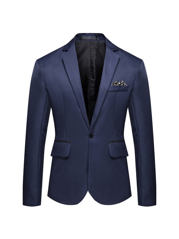 Men's Tuxedo Jacket Notched Lapel One Button Suit Blazer for Dinner Prom Wedding Navy 3XL