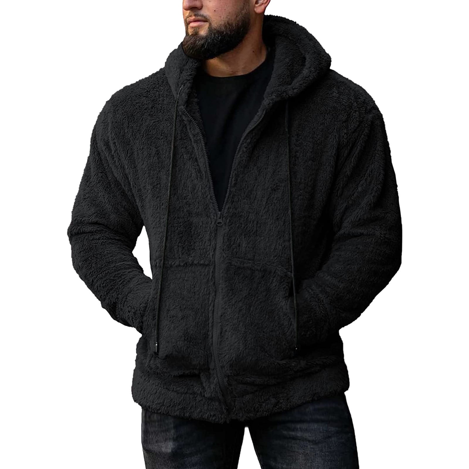 HAXMNOU Men s Warm Soft Sherpa Lined Zip Up Sweater Jacket Hoodie