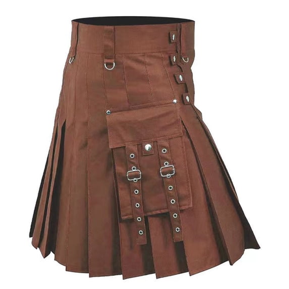 HAXMNOU Mens Vintage Kilt Scotland Gothic Punk Kendo Pocket Skirts Scottish Clothing Coffee M