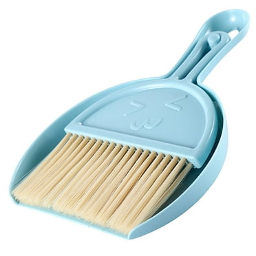 HAXMNOU Mini Dustpan and Brush Set Small Broom and Dustpan Set Compact Handheld Cleaning Tool with Soft Bristles and Hook for Office Kitchen Desktop or Pet Area Cleaning, Blue